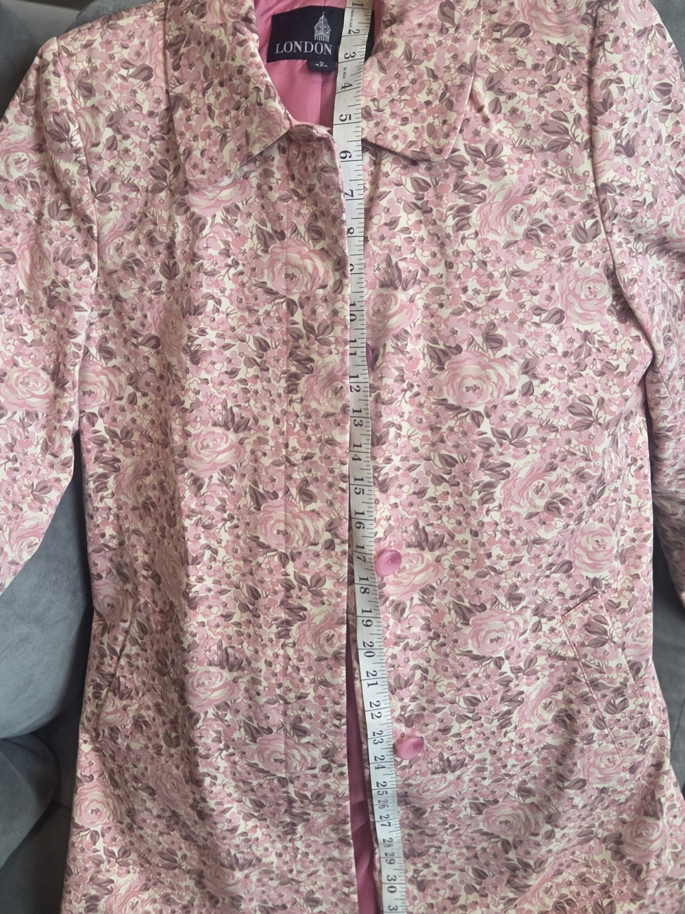NWT Vintage London Fog Pink Rose Floral Trench Coat Small Classic Cottagecore - Picture 9 of 16